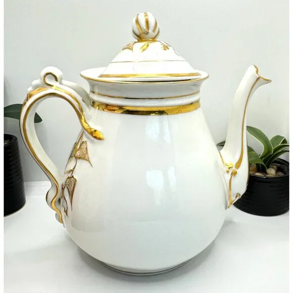 French H & C Haviland Limoges Teapot With Gold Accents